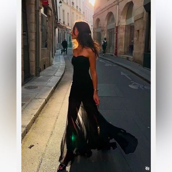 Zara Black SEMI SHEER STRAPLESS DRESS Size Medium - Picture 1 of 15